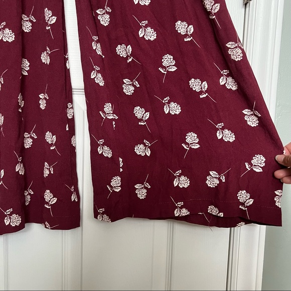 Olivaceous | Burgundy Floral Print Smocked Jumpsuit - Picture 3 of 6